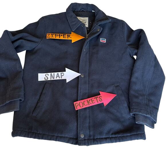 Mens Coat Size Medium Fleece Lined Levi Black - Picture 3 of 8